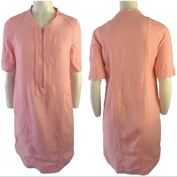 RIANI PINK SILK DRESS LINEN TUNIC DRESS PASTEL COTTON MIDI  DRESS WOMEN SIZE 4 - Picture 1 of 12